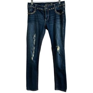 Seven 7 Jeans Women's Size 29 Straight Leg Distressed Studded Denim Med Wash